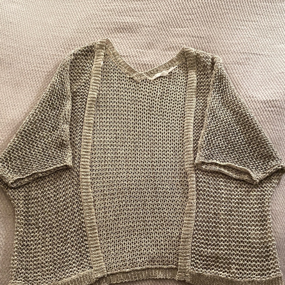 Blu Pepper V-Neck Open-Knit Sweater in Cream